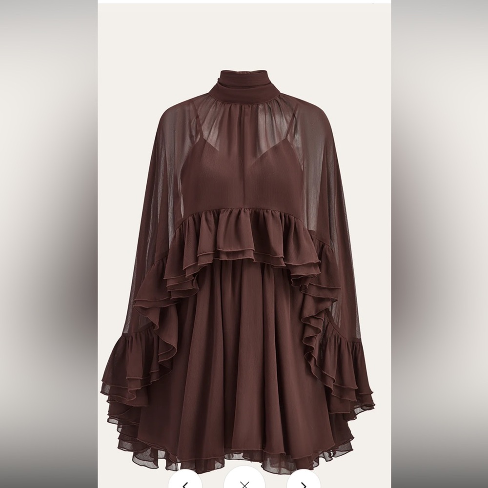 Commense Semi sheer chiffon ruffle dress with outer cape